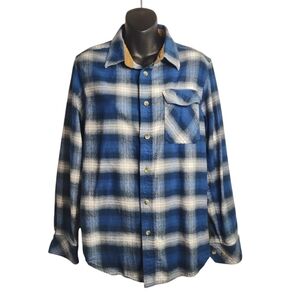 CQR Men’s Blue Plaid Flannel Button Up Shirt Long Sleeves 100% Cotton Si…